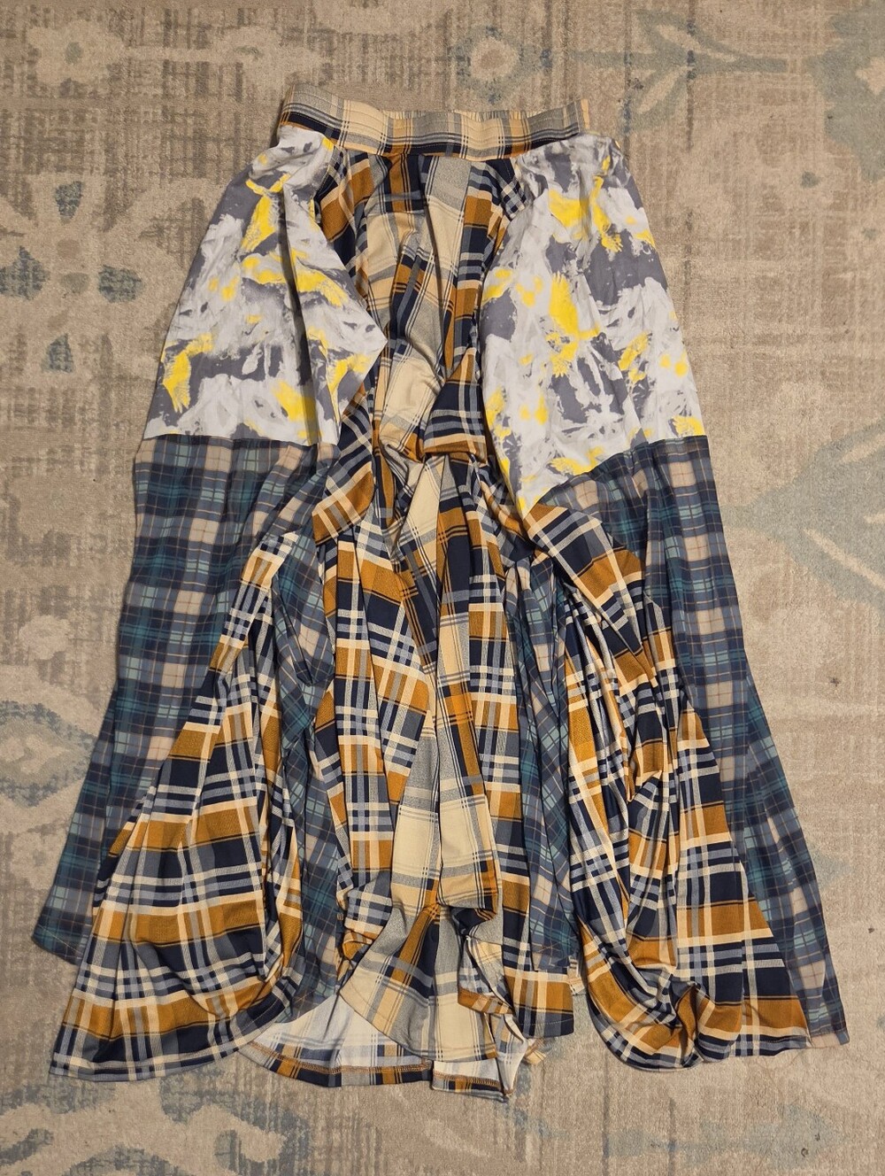 TOV Holy "The Damsel's" Yellow Plaid Flowing Maxi Skirt. Size S. EUC